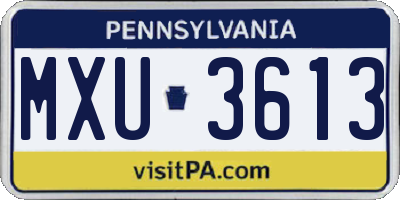 PA license plate MXU3613