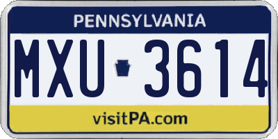 PA license plate MXU3614