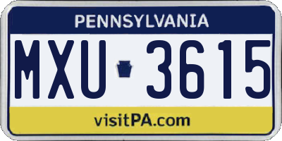 PA license plate MXU3615