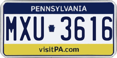 PA license plate MXU3616