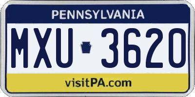 PA license plate MXU3620