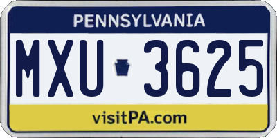 PA license plate MXU3625