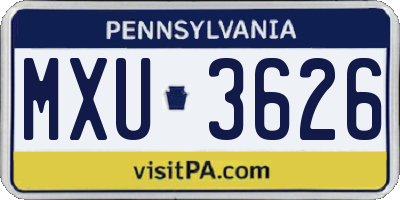 PA license plate MXU3626