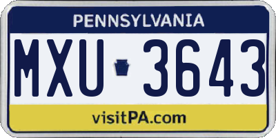 PA license plate MXU3643