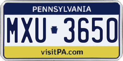 PA license plate MXU3650