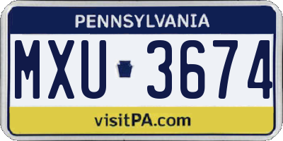 PA license plate MXU3674