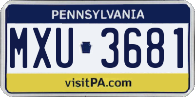 PA license plate MXU3681