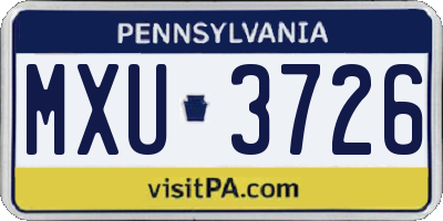 PA license plate MXU3726