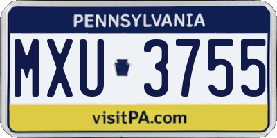 PA license plate MXU3755