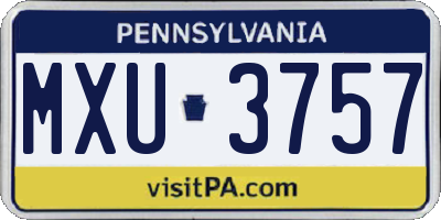 PA license plate MXU3757