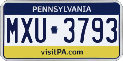 PA license plate MXU3793