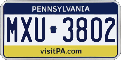 PA license plate MXU3802