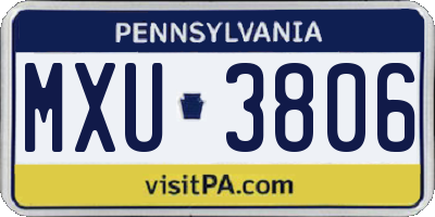 PA license plate MXU3806