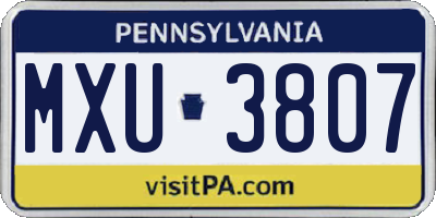 PA license plate MXU3807