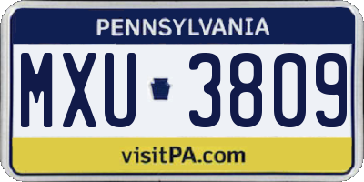 PA license plate MXU3809