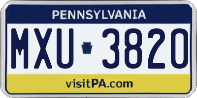 PA license plate MXU3820