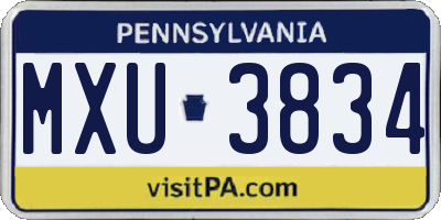 PA license plate MXU3834