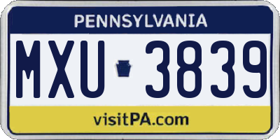 PA license plate MXU3839