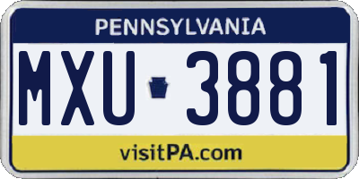PA license plate MXU3881