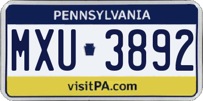 PA license plate MXU3892