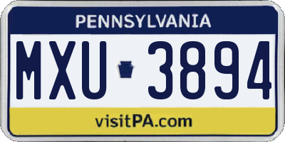 PA license plate MXU3894