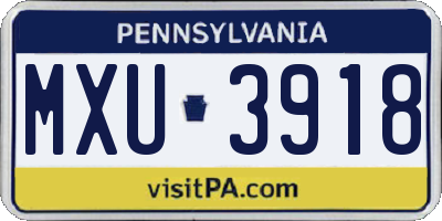 PA license plate MXU3918