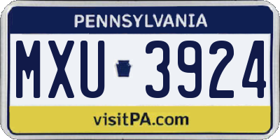 PA license plate MXU3924