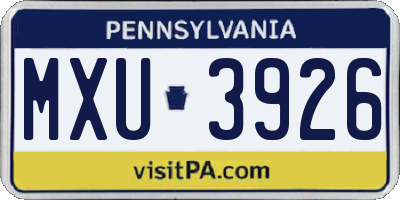 PA license plate MXU3926