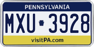 PA license plate MXU3928