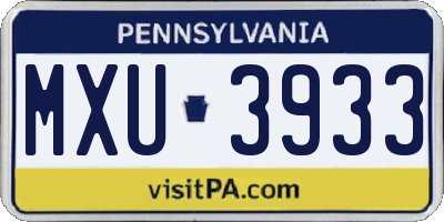 PA license plate MXU3933