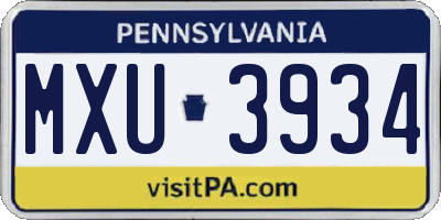 PA license plate MXU3934