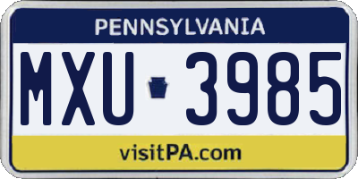 PA license plate MXU3985