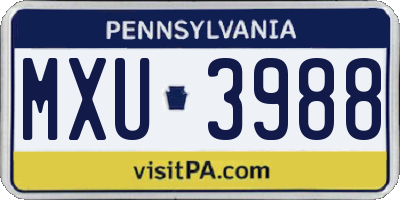 PA license plate MXU3988