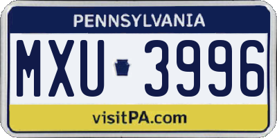 PA license plate MXU3996