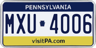 PA license plate MXU4006