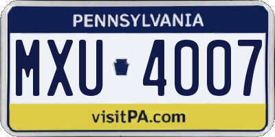 PA license plate MXU4007