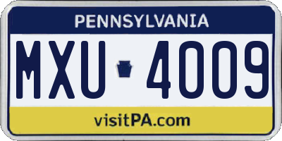 PA license plate MXU4009