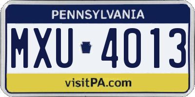 PA license plate MXU4013
