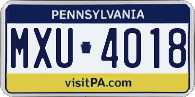 PA license plate MXU4018