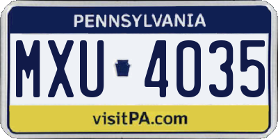 PA license plate MXU4035