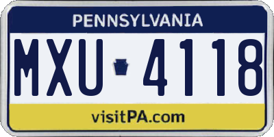 PA license plate MXU4118