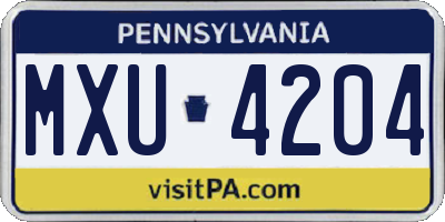 PA license plate MXU4204