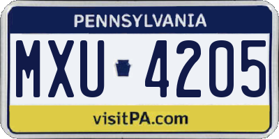 PA license plate MXU4205