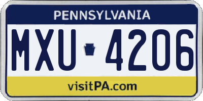 PA license plate MXU4206