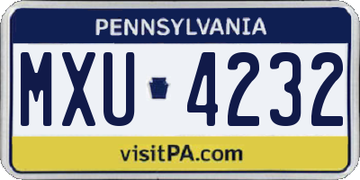 PA license plate MXU4232