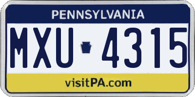 PA license plate MXU4315