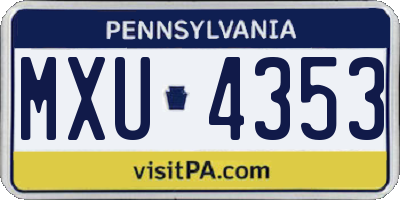 PA license plate MXU4353