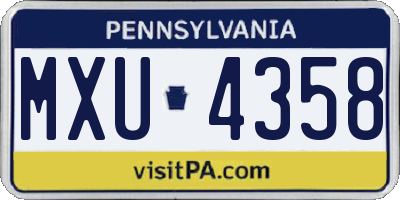 PA license plate MXU4358