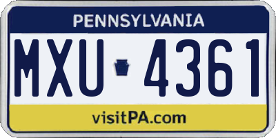 PA license plate MXU4361