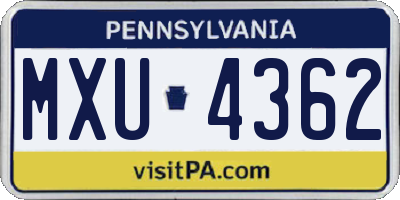 PA license plate MXU4362